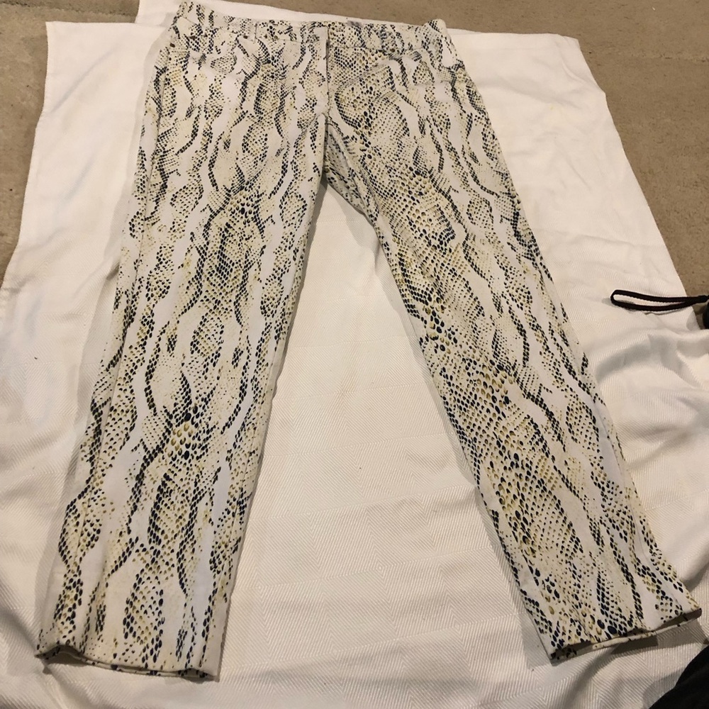 Snake Print Slim Pants in White, Black & Tan